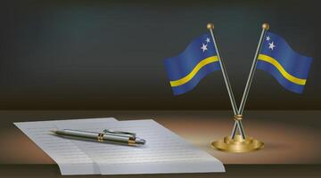 Curacao table flag on a dark gradient color background table. Illustration vector