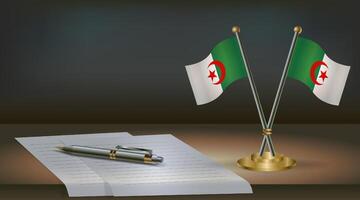 Algeria table flag on a dark gradient color background table. Illustration vector