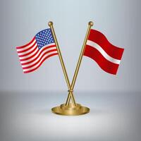 USA and Latvia table flag relation, with gradient background vector