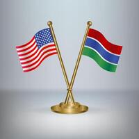 USA and Gambia table flag relation, with gradient background vector