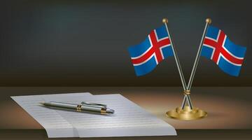 Iceland table flag on a dark gradient color background table. Illustration vector