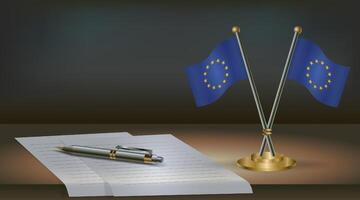 European Union table flag on a dark gradient color background table. Illustration vector