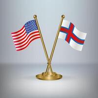 USA and Faroe Islands table flag relation, with gradient background vector