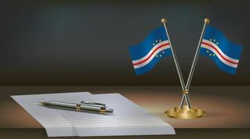 Cape Verde table flag on a dark gradient color background table. Illustration vector