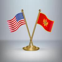 USA and Montenegro table flag relation, with gradient background vector