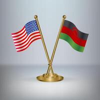 USA and Malawi table flag relation, with gradient background vector