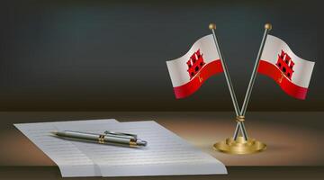 Gibraltar table flag on a dark gradient color background table. Illustration vector