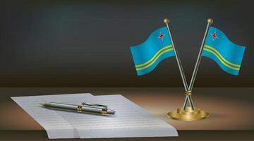 Aruba table flag on a dark gradient color background table. Illustration vector