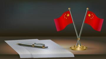 China table flag on a dark gradient color background table. Illustration vector