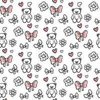 Seamless pattern with bows, flowers and hearts. Romantic decorative pattern. Doodle background with bow. Design for greeting card and birthday party vector
