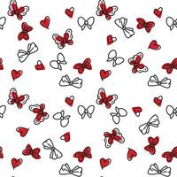 Seamless pattern with bows and heats. Romantic decorative pattern. Doodle background with bow. Design for greeting card, wedding and birthday party vector