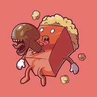 Scary Popcorn Character with Alien Emerging. vector