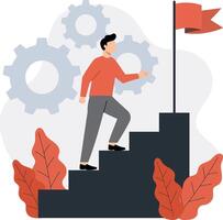 Man Climbing Stairs to Success Achieving Goals Through Hard Work and Determination vector