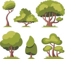 Colorful cartoon trees in different shapes vector
