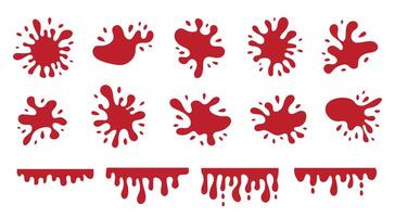 Blood splashes and drops. Set of different blood blobs and blots. vector