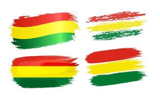 Set of creative flags of Bolivia in brushing stroke style. Three color flag in watercolor, pencil and chalk drawing variations. 3D and flat collection. Business or holiday event concept. Graphic signs vector