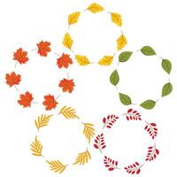 A set of wreaths of autumn leaves, maple leaf, rowan branch, oak leaf. vector