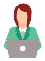 Faceless red haired girl on a laptop. The smart suit jacket suggests focus, intelligence, and confidence suitable for modern business, education, and remote work themes. vector