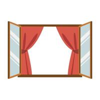 Open Window with Red Curtains Illustration vector