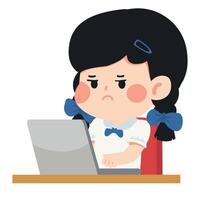 Cartoon Girl Student Using Laptop Computer vector