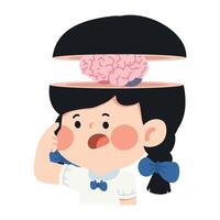 Kid student pointing to their brain vector