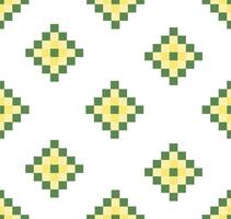 Pixel Art Geometric Seamless Pattern in Green and Yellow vector