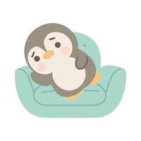 Cartoon Penguin Relaxing on a Couch vector