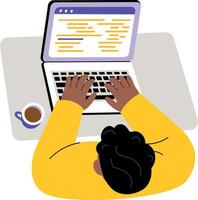 A flat style illustration showing a using laptop vector