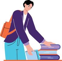 A flat style illustration showing student taking books vector