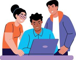 A flat style illustration showing group project vector