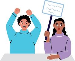 A flat style illustration showing students doing protest vector