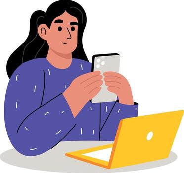 A flat style illustration showing a person app testing vector
