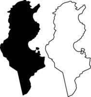 Map of Tunisia Silhouette Flat and Outline Design vector