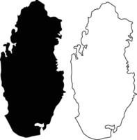 Map of Qatar Silhouette Flat and Outline Design vector