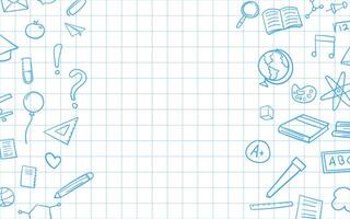 Back to school doodle hand drawn. School supplies and creative elements isolated on white notebook. vector