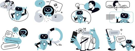 Illustration of robots having conversations vector