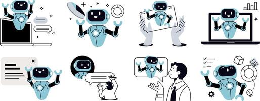 Robot illustrations interacting with technology vector