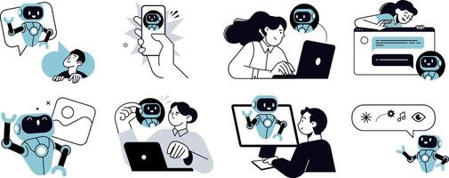 Illustration of AI technology interactions vector