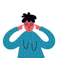 Person Ignoring Noise with Fingers in Ears. Simple design with bold lines and vibrant colors. Isolated Illustration vector
