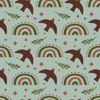Pattern of birds and rainbows vector