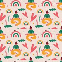 Colorful pattern with meditating figures vector