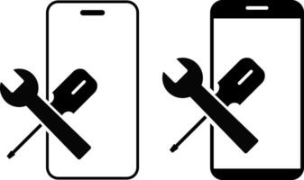 Repair phone icon set. Smartphone breakdown and recovery. phone service symbol. technical device support pithy vector