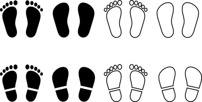 footprints icon set. Step footprints paths. footstep prints steps symbol. Foot imprint icon collection. representing walking symbol vector