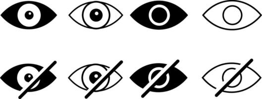 eye icon set. View and Eye icons. visible invisible concept. See and unsee symbol. Show password. hidden password vector