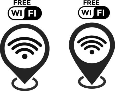 gratis Wifi icono con puntero icono colocar. mapa puntero símbolo para sitio web. geolocalización marca en el mapa. mapa marcador firmar vector
