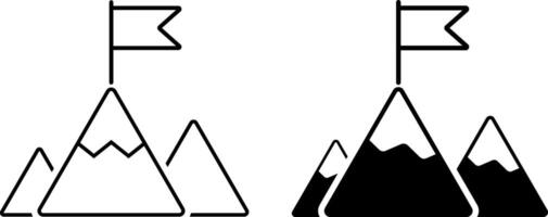 mountain flag icon set. symbolizing achievement. environmental conservation. closed within a triangular shape. vector