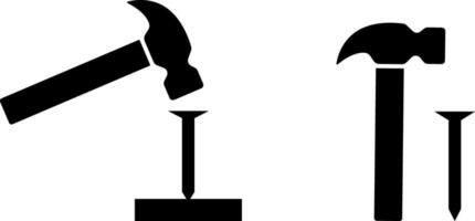 Hammer beat to nail icon set. repairing working tools icons. hammer hitting a nail. Building tool symbol. Construction signs vector