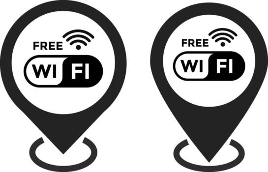 free wifi icon with pointer icon set. Map pointer symbol for website. Geolocation mark on the map. Map marker signs vector
