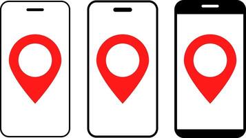 Smartphone with location icon set. Map pin and icon. global positioning system. instant navigation service vector