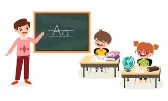 Classroom With Students And Teacher vector